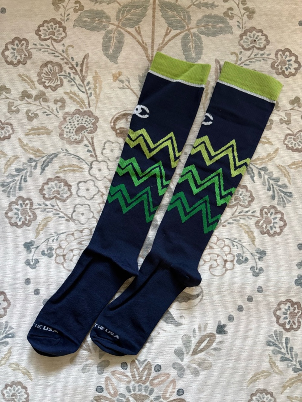 Navy Blue & Green Knee High Compression Socks